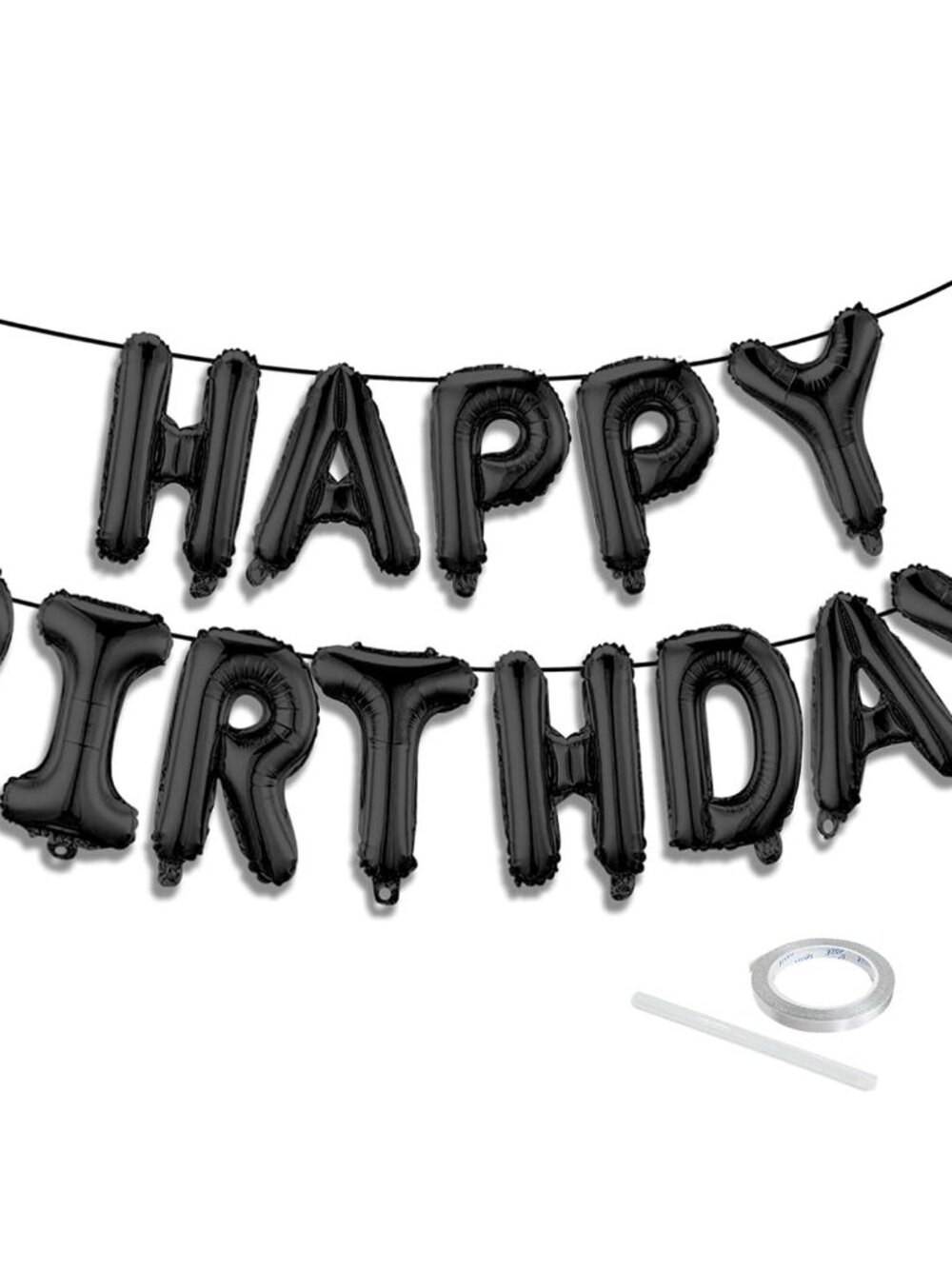 Black Happy Birthday Banner Set -16 Inch Foil Letters s, Reusable Birthday Decor